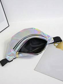 1pc Women's Holographic Waist Bag PU Shiny Faux Leather Chest Bag Multi-Function Colorful Shoulder Crossbody Bag