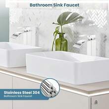 Grifo Monomando Mezclador Para Lavabo De Baño,Acero Inoxidable Grifo Cascada de Baño con 2 Mangueras de Agua Fría y Caliente Apto para Fregadero de un Orificio,Negro Mate - Plateado - Ver 2