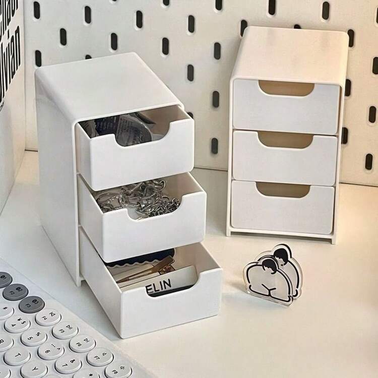 1pc 3-Tier Mini Storage Box - Desk Organizer, Jewelry Box, Lipstick Holder, Suitable For Desk, Office, Vanity, Dorm - White - View 6