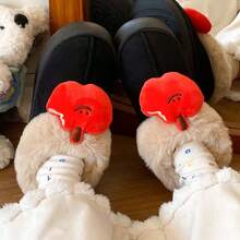 Süße Apfel Design Plüsch gefütterte rutschfeste, warme und dicke Sohle Hausschuhe für Frauen, Studenten, Winter