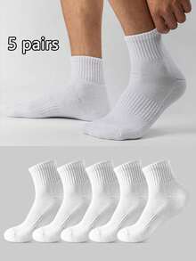 1/5/10/20 Pairs Men's Pure White Casual Sports Mid-Calf Socks, Comfortable Breathable Moisture-Wicking Odor-Resistant, Suitable For All Seasons Daily And Outdoor Sports Wear, Fall