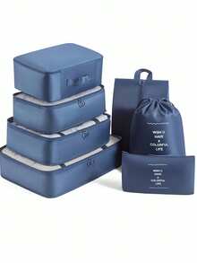 7 pièces/set + 1 pièce Grand sac de rangement de voyage, sacs de rangement étanches et portables, convient pour les voyages, les dortoirs, l'école, les vacances, avec sac à chaussures, sac à sous-vêtements, sac à chaussettes, sac à linge