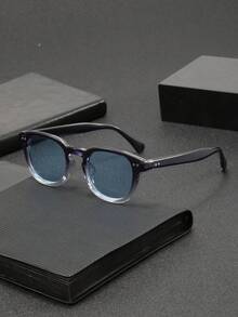 1 Pair Men's Retro Round Studded Fashion Glasses, Fashionable For Outdoor, Cycling, Beach, Party