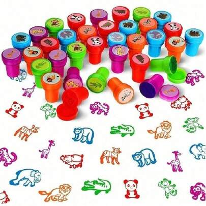 Bộ 100 con dấu có thể giặt được dành cho trẻ em, hình động vật dễ thương, số và chữ cái, thích hợp để vẽ mặt, làm sổ lưu niệm, trang trí DIY, quà tặng Halloween, Lễ Tạ ơn và Giáng sinh, họa tiết và màu sắc ngẫu nhiên (Bao bì và họa tiết có thể khác nhau)