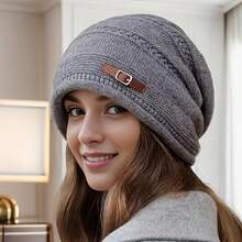 Autumn And Winter Fleece-Lined Warm Beanie - Grey - View 9