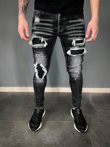 Men's Casual Lightweight Tight Jeans - 黑色 - 查看 4