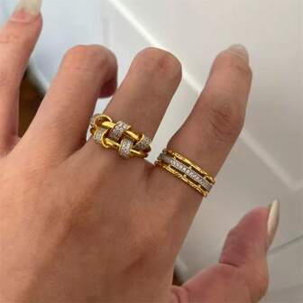 VKHK 1pc Glamorous 18K Gold Plated Sparkling Zirconia Decorated Open Ring, Suitable For Women Wedding Wear And Gift