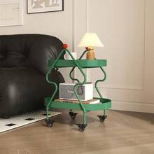 Mesa auxiliar con forma de árbol de Navidad de lujo, estantería de doble capa, mesa auxiliar pequeña y móvil, verde y negro, decoración del hogar, sala de estar, mesa lateral del sofá, mesita de noche, mesa de balcón, mini mesa de té con estante de almacenamiento de doble nivel