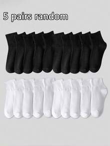 1 Pair/5 Pairs/10 Pairs/20 Pairs Unisex Solid Black And White Ankle Socks With Vertical Stripe Trim, Suitable For All Seasons, Moisture-Wicking And Breathable - Multicolor - View 4