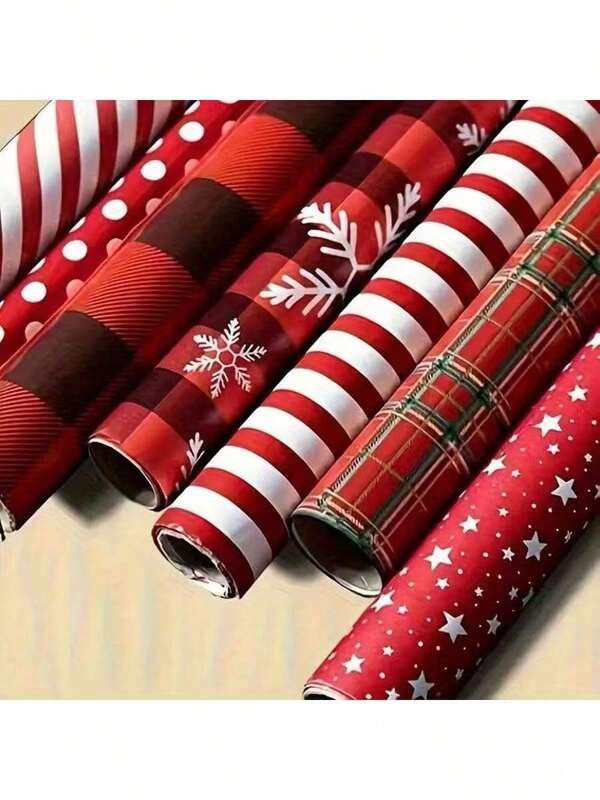 6/12pcs Festive Red Plaid & Snowflake Christmas Gift Wrap Set - Premium Thick Wrapping Paper Kit Material, Perfect For Christmas Holiday Gifts, Xmas Presents For Family/Friends/Kids, Festive Home Decoration Supplies