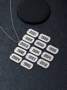 1pc Hip Hop Dog Tag Rectangular Nameplate Necklace With Birth Year Number, Stainless Steel Age/Year Necklace For Men & Boys, Personalized Birthday Gift