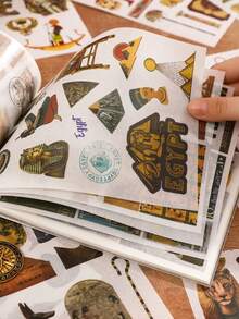 50 piezas/Paquete Pegatinas con Temática Egipcia Vintage, Pegatinas Decorativas Creativas y Estéticas, Materiales de Manualidades para Decoración DIY, Regalos de Vacaciones, Scrapbooking Personalizado, Útiles Escolares