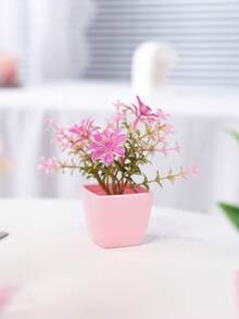 1pc/5pcs Mini Pink Potted Plants, Artificial Rose & Chrysanthemum Bonsai, Suitable For Wedding Party Decor, Home, Restaurant, Office, Mother's Day, Banquet Table Centerpiece - Pink - View 18