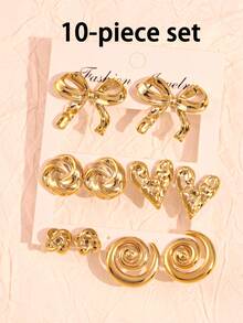 2-10pcs Fashionable & Elegant Bow, Heart, Floral Earrings Set, Minimalist & Versatile Earrings For Women