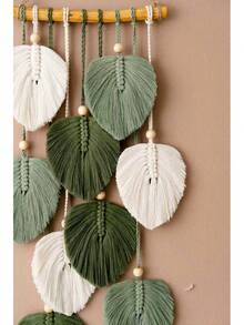 ديكور جداري من الماكرامي بأوراق، جداري بوهيمي منسوج، ديكور جداري كبير منسوج بأوراق وشرابات، فن جداري منسوج يدويًا للغرفة النوم وغرفة الأطفال والمنزل