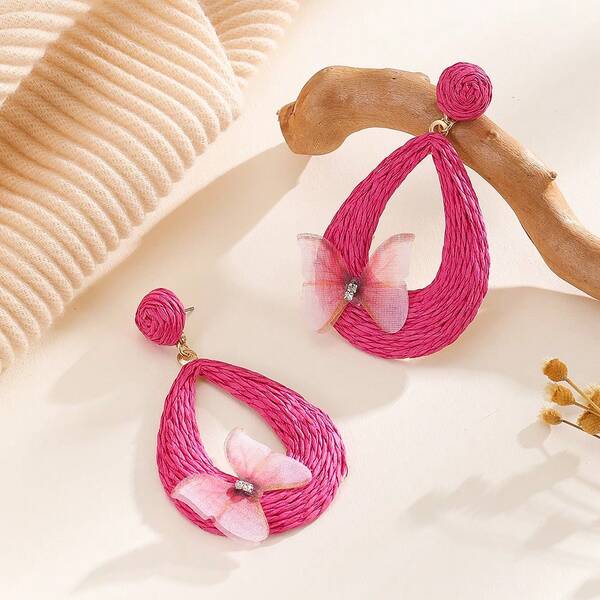 زوج من أقراط الفراشة قطرة الدمع المصنوعة يدويًا، جميلة وحلوة، مناسبة للارتداء اليومي، والشاطئ والعطلات