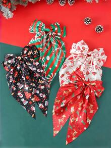 4 piezas Clips/Ganchos elegantes de Navidad para el cabello de mujer - Diseño impreso de muñeco de nieve/regalo/elemento navideño, lazos de cinta, accesorios para el cabello para recogidos parciales/fiestas de Navidad, pasadores de cabello, barrettes, accesorios lindos