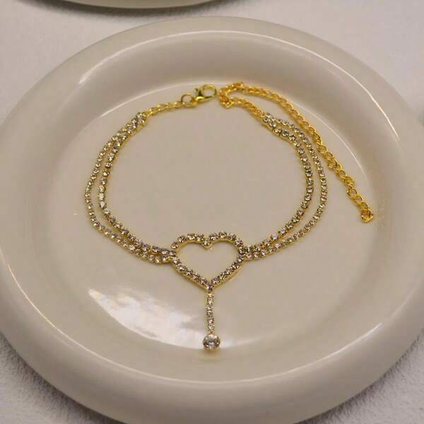 Fashionable Versatile Beaded Anklet, Sexy Crystal Heart Tassel Anklet