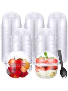 250ml/360ml/500ml Transparent Plastic Summer Dessert Cup With Lid. A Multi-Purpose Bowl That Can Hold Yogurt, Pudding, Ice Cream, And Fruits. Suitable For Cakes, Mousse, Milkshakes, Yogurt, Ice Cream, Fruits, Parties, And Meals. - Multicolor - View 5