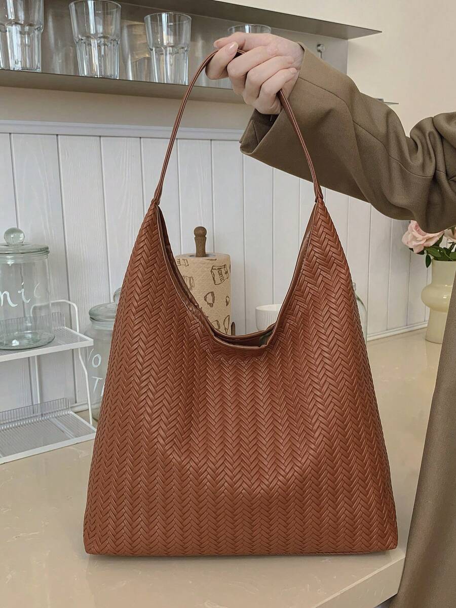 حقيبة كتف كبيرة السعة عصرية للنساء، تصميم - بني - مشاهدة 1