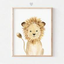 1件主题婴儿房墙面装饰画，适合男孩房、中性婴儿房，图案包含大象、狮子和长颈鹿，防水，可用作床头墙纸、派对装饰礼品。