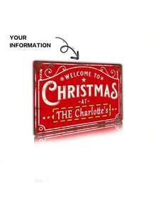 Personalizowane metalowe logo świąteczne z dowolną nazwą, uniwersalna świąteczna dekoracja aluminiowa, 20,32 x 30,48 - retro dekoracja ścienna z Mikołajem, odpowiednia do domu, kawiarni i sklepu. - Wielokolorowe - Zobacz 3