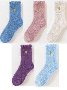 1/3/5双女士日式刺绣爱心厚款保暖袜，适合产后 - 彩色 - 查看 14