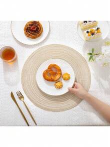 2pcs/12pcs Round Woven Placemats & Coasters Set, 15 Inch, Reversible & Machine Washable, Suitable For Dining Table, Kitchen, Holiday Party, Dinner, Family Gathering (Milk Coffee Color) - Milk Coffee Color - View 4