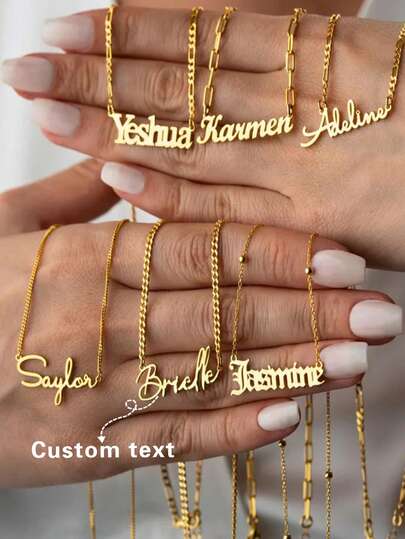 Customized Minimalist Elegant Personalized Multi-Chain, Multi-Font Selectable Pure English Letter Name Necklace, 18K Gold Plated Stainless Steel Material, Gold/Silver Color Options - Customized Text/Name - Ideal Gift For Christmas, Valentine's Day, Birthday, Anniversary - Stylish His & Her Jewelry Matching, Necklace, Long Necklace Fashion Jewelry, Beaded Necklace, Jewelry Set, Personalized Jewelry, Suitable For Teenagers, Suitable For Weddings