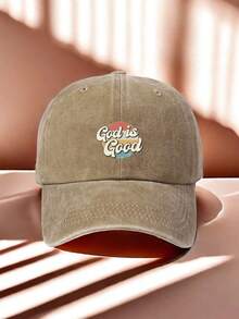 1pc God Is Good Graphic Print Classic Baseball Cap - Vintage Distressed, Lightweight, Adjustable, Solid Color, Unisex Casual Sports Hat - Perfect Dad Hat For Outdoor Activities