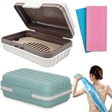 Jabón de Viaje, Bandeja de Jabón de Baño Portátil con Bandeja Adecuada para Baño, Gimnasio - Gris+Azul - Ver 2