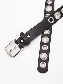 1pc Rivet Eyelet Women's Belt, Solid Color Punk PU Leather Fashion Ladies Belt, All Season