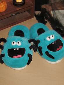 Dép đi trong nhà họa tiết nhện Halloween dành cho nữ, đế dày mềm mại chống trượt màu xanh lam, thoải mái cho mùa xuân, thu và đông - Màu xanh lam - Xem 3