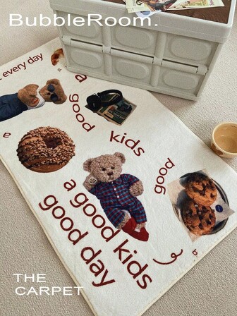 1 件可爱熊印花设计地毯、床边地毯、柔软毛绒质地、适合客厅、卧室、厨房、节日装饰地毯、床边地毯、四季皆宜、非常适合室内使用