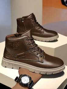 Plus Size New Safety Shoes Men's Boots, Casual Shoes Work Shoes High-Top Work Boots Outdoor Boots Hiking Shoes Leather Boots, Brown