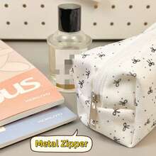 1pc Cute Large Capacity Cosmetic & Stationery Storage Bag, Bow Decor Pencil Case