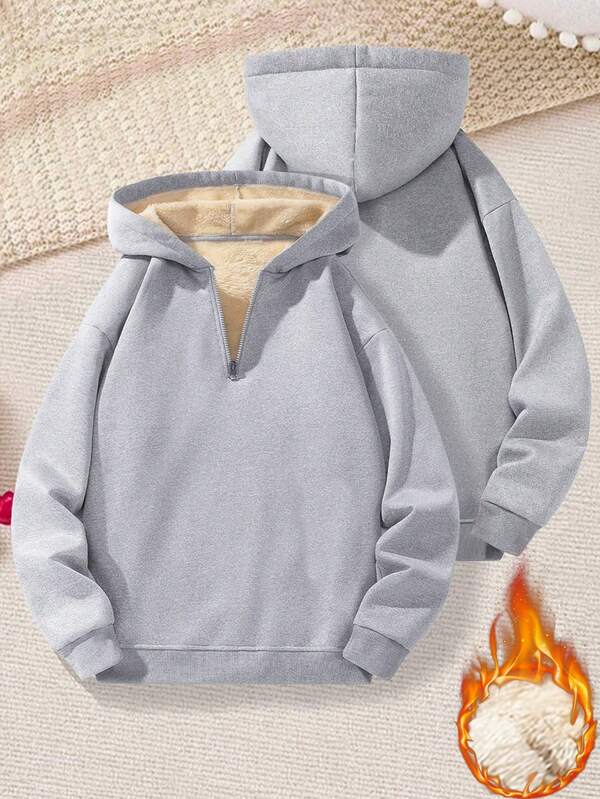 sweat-shirt à capuche zippé à mi-hauteur doublé thermique pour femmes, pull-over douillet pour l'hiver, porter casual, voyager, courir et activités extérieures