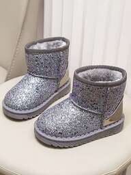 1 Pair Kids Snow Boots, 2025 New Winter Model, Glitter Thick Shoes, Students Soft Bottom Fleece Boots, Warm Short Boots