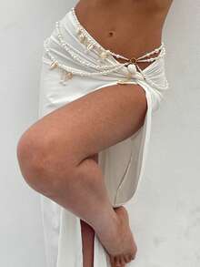 1 件波西米亚风格人造珍珠串珠几何流苏吊坠腰链，奢华优雅，适合度假、派对、婚礼、休闲装、女士和情侣、节日、生日、多功能珠宝礼物