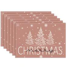 1/4/6 pezzi Tovaglietta natalizia, tovaglietta con stampa di albero di Natale, fiocco di neve e campana, tovaglietta antiscivolo e isolante per tavolo da festa natalizia, decorazione per feste, ristoranti e cucina, regalo di Natale raffinato