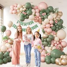 108 Stücke Pastellrosa & Grün Ballon Bogen Set mit goldenem Metall, weiße, salbeigrüne & rosa Ballons, geeignet für Boho Baby Shower, Geschlechtsoffenbarung, Jungen/Mädchen Geburtstags Party Dekoration