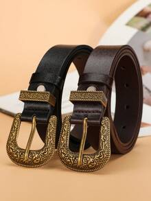 2pcs Women's 2.8cm Wide PU Leather Belt, Elegant Fashion Luxury Classic Versatile, Suitable For Dresses, Casual Pants