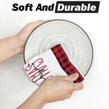 [Christmas Decorations] 2Pcs/4Pcs Red Black Buffalo Plaid Snowman Xmas Trees Christmas Kitchen Towels Dish Towels, 16x24 Inch Daily Buffalo Plaid Winter Room Funky Home Decoration Hand Towels