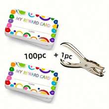100pcs Durable Cute Punched Cards With Puncher - Colorful Behavior Reward System For Classroom And Home, Easy-To-Use Incentive Tool