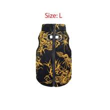1pc Black Background Golden Dragon Totem Print Gourd Quilted Cotton Dog Coat With Back Zipper, Washable Pet Jacket Suitable For Large, Medium And Small Dogs, For Indoor Or Outdoor Wear