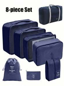 9pcs/7pcs/1pc Beige Letter Pattern Travel Packing Cubes, Travel Organizer Set, Luggage Organizer Bags, Travel Luggage Packing Organizers With Laundry Bag, Compression Shoe Bag, Clothes Underwear Bag, Unisex, Make Travel Easier, Suitable For Travel Storage Bags, Cosmetic Bags, Dorm Room Decor, Bedroom Storage Bags