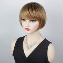 8 英寸短款时尚直发 BOB 假发 合成棕色染色深色发根假发 女士万圣节假发 - 彩色 - 查看 9