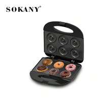 SOKANY 08042 Donut-Maschine, 750W Dauerbetriebsleistung, beidseitiges Heizen, kein Wenden, physikalische Antihaftbeschichtung, einfache Reinigung, LED-Kontrollleuchte, 6 Löcher werden gleichzeitig gebacken, 3 Minuten schnelle Produktion, Haushalts-Frühstücksgerät