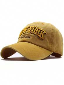 1pc Unisex Embroidered "NEW YORK" Washed Baseball Cap, Adjustable Casual Sun-Protection Snapback Hat - Khaki - View 24