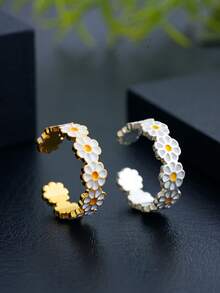 1pc Minimalist Daisy & Sunflower Adjustable Open Ring, Fashionable For Daily Wear - White - View 4